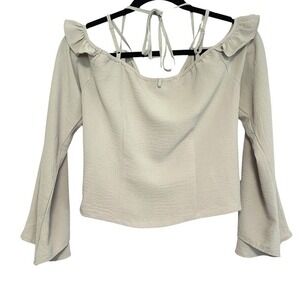Harper & Me Renfair Bell Sleeve Top Womens 10 Creamy Beige Blouse Ruffle Boho‎